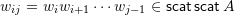 \[w_{ij} = w_i w_{i+1} \cdots w_{j-1} \in \scat \scat A\]