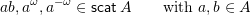 \[ab,  a^\omega, a^{-\omega} \in \scat A \qquad \mbox{with $a,b \in A$}\]