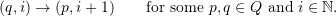 \[(q,i) \to (p,i+1) \qquad \mbox{for some }p,q \in Q\mbox{ and }i \in \Nat.\]