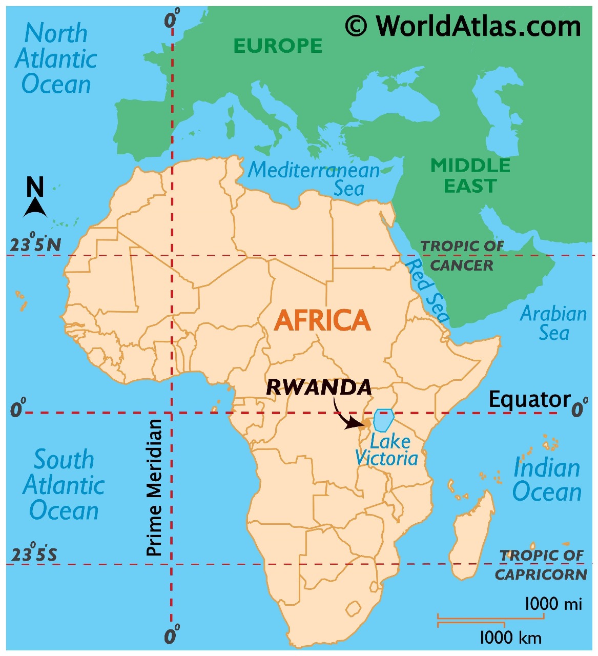 Map of Rwanda in Africa