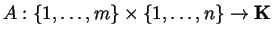 $A:\{1,\ldots, m\}\times\{1,\ldots, n\}
\to {\bf K}$