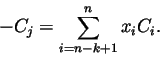 \begin{displaymath}-C_j =\sum_{i=n-k+1}^n x_iC_i .
\end{displaymath}