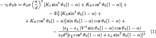\begin{multline}-\gamma_1\vartheta_0\dot\alpha = \vartheta_0\alpha
\left( {\pi\...
...0(1-\alpha
)+\varepsilon _\bot \sin ^2\vartheta _0(1-\alpha )]^2}
\end{multline}